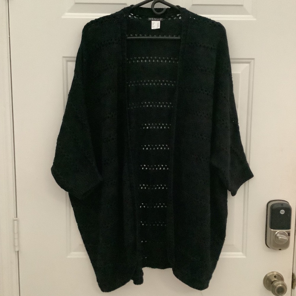 Venus‎ Open Front Cardigan Sweater Knit & Crochet Black L/XL